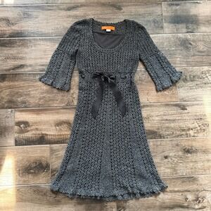 Cynthia Steffe Whimsygoth Crochet Ribbon Bell‎ Sleeve Juliet Dress, Gray,S/P